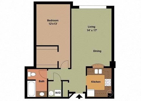 Floor plan for 1 bed, 1 bath, 760 sqft